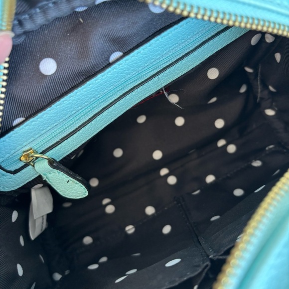 Small Light Blue Merona Crossbody Hand Bag Polka Dot Interior With Pockets - Picture 7 of 10